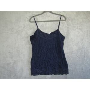 Maurices XL Navy Blue Lace Trim Cami Tank Top Adjustable Spaghetti Strap Crinkle
